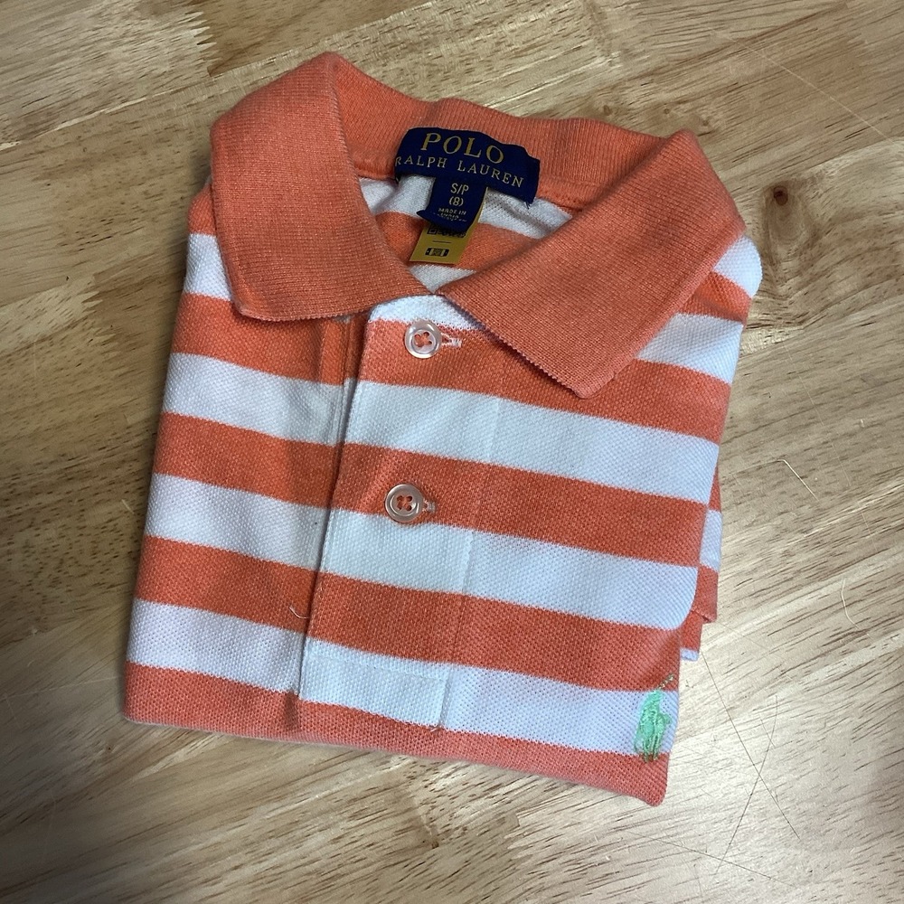 Boys Polo Ralph Lauren Short Sleeved Striped‎ Cotton Polo Small (8)